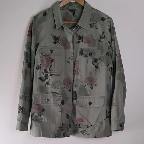 Amanda Green Cotton Floral Utility Jacket Size XL - Picture 2 of 11